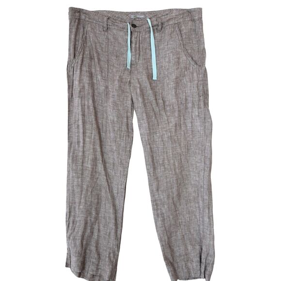 Horny Toad Pants Womens 12 Brown 100% Linen Straight Casual Summer Lightweight - Picture 1 of 11
